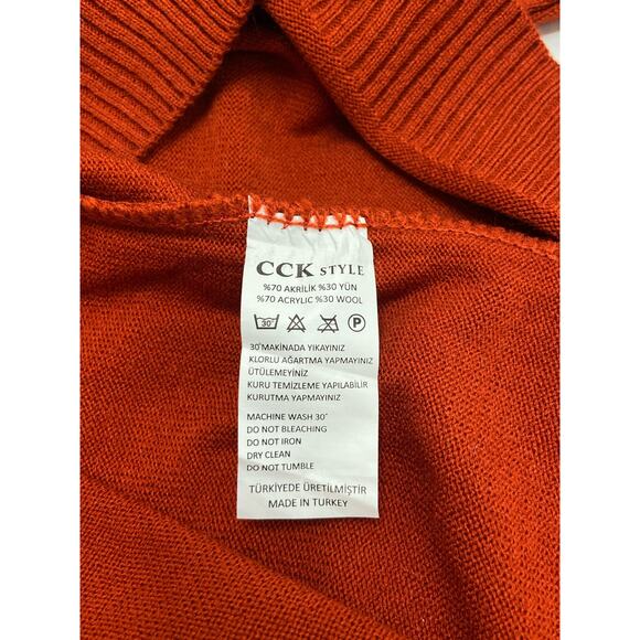 CCK Style V-Neck Pullover Sweater Burnt Orange Wool Women 42 L Pumpkin Autumn - Picture 5 of 8